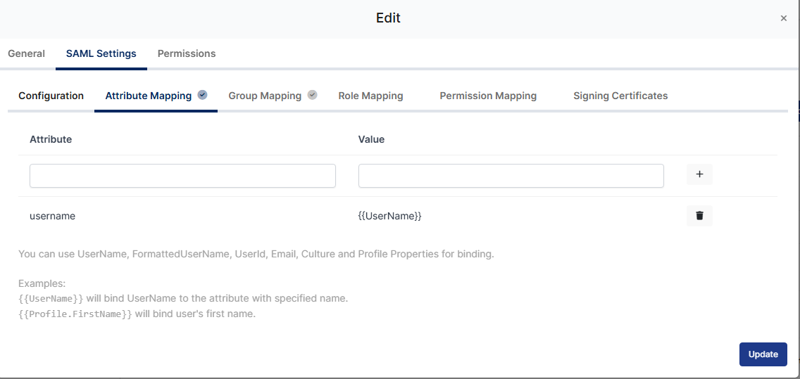 Username Attribute Configuration Page
