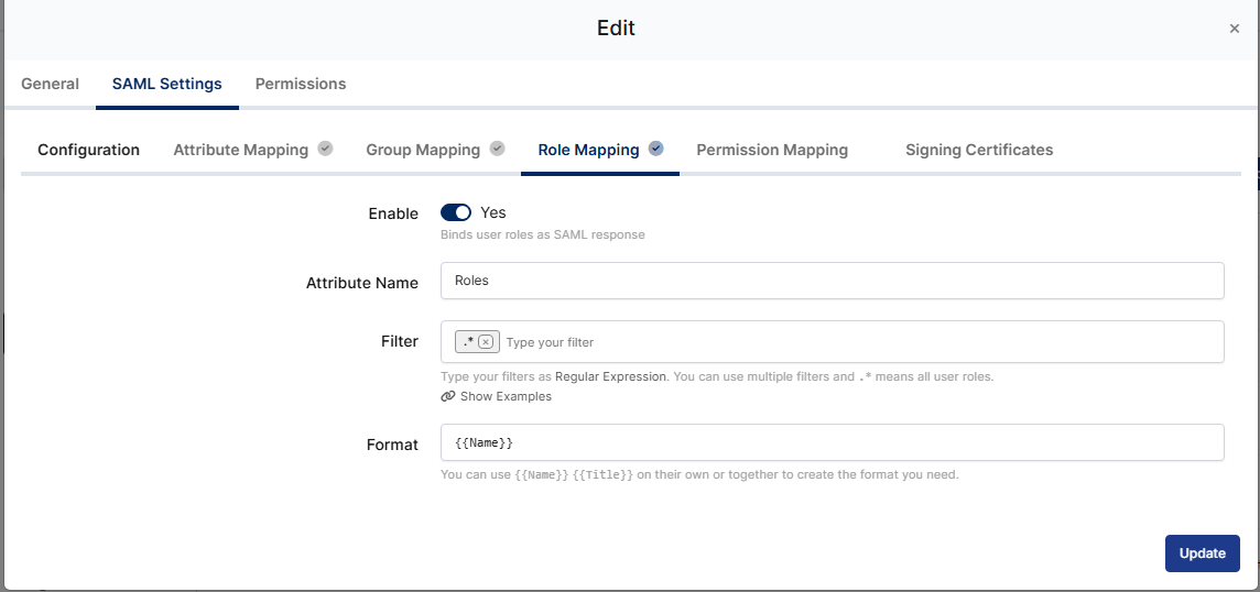 Role Attribute Configuration Page