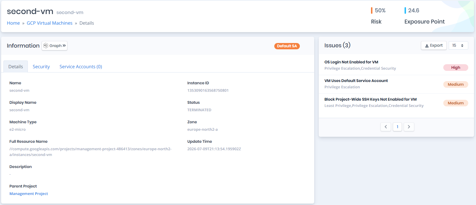 GCP VM Detail Page