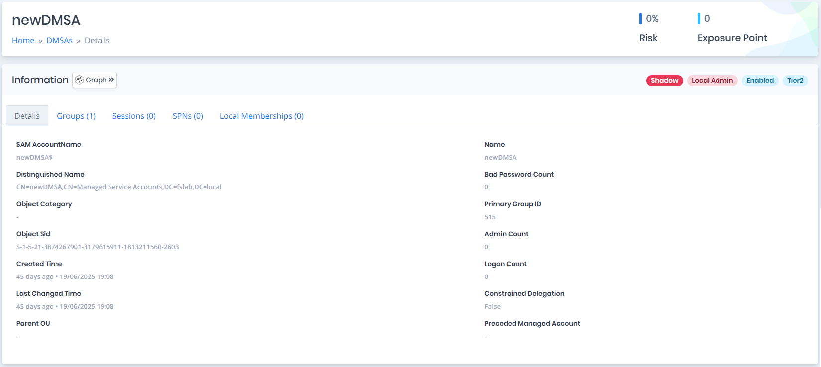 Delegated Managed Service Account Details
