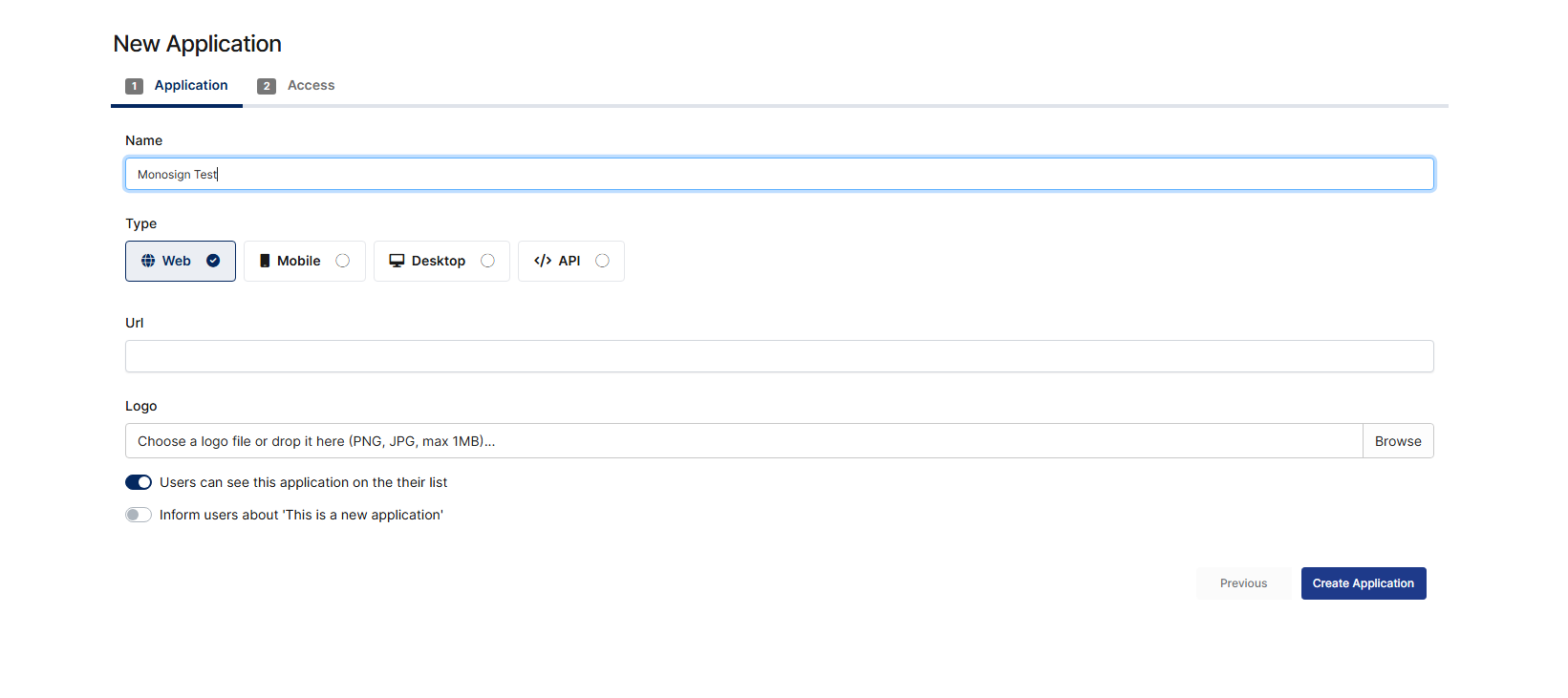 New Application Initial Setup