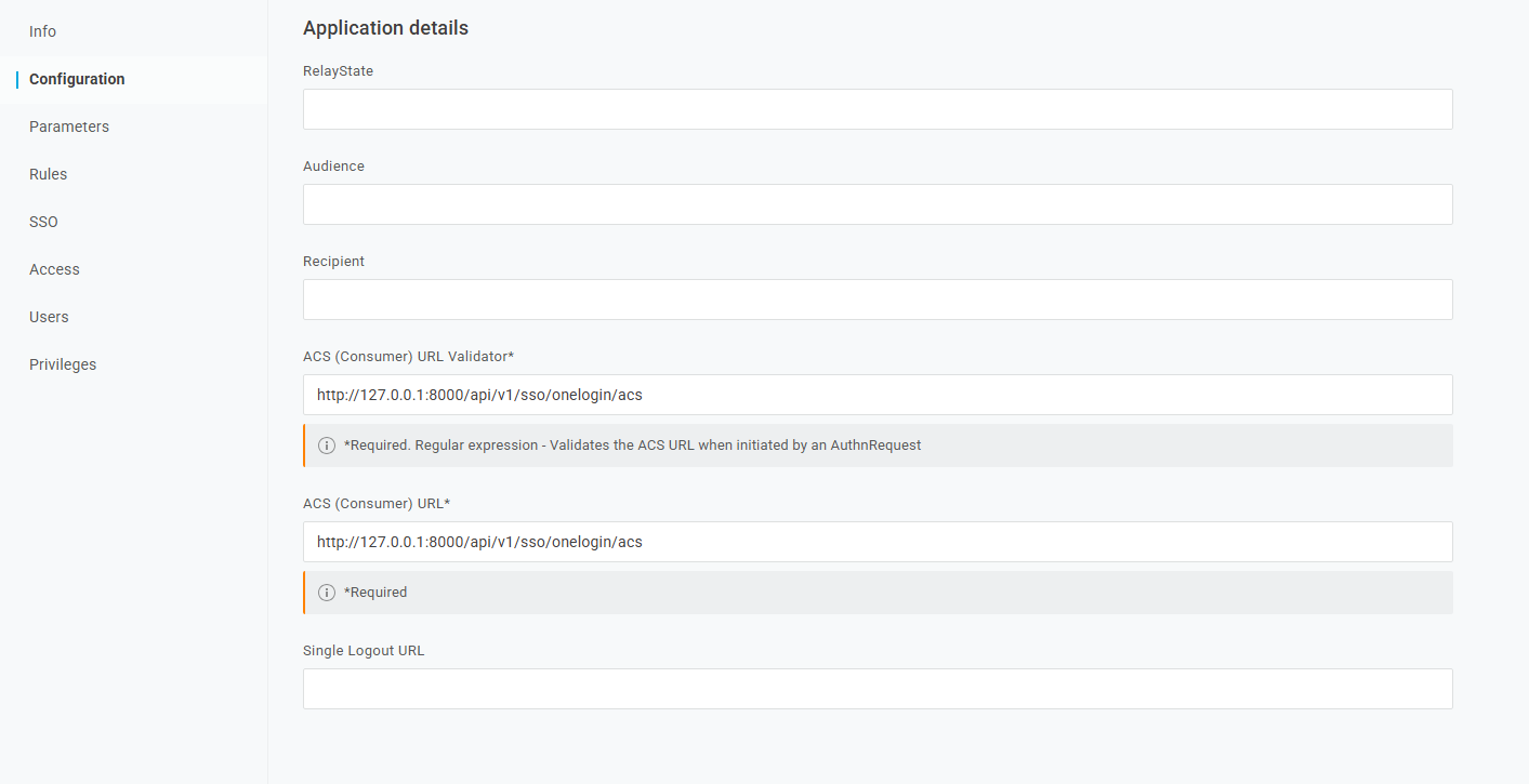 Application Configuration Page