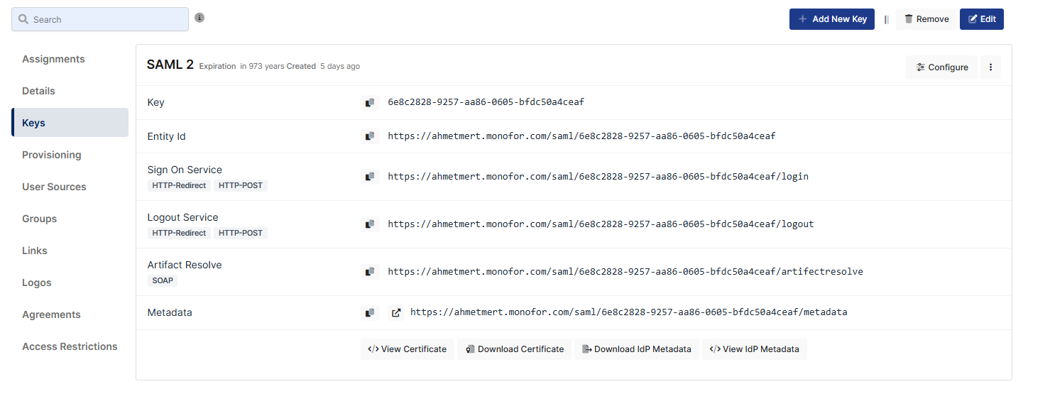 SAML Connection Page