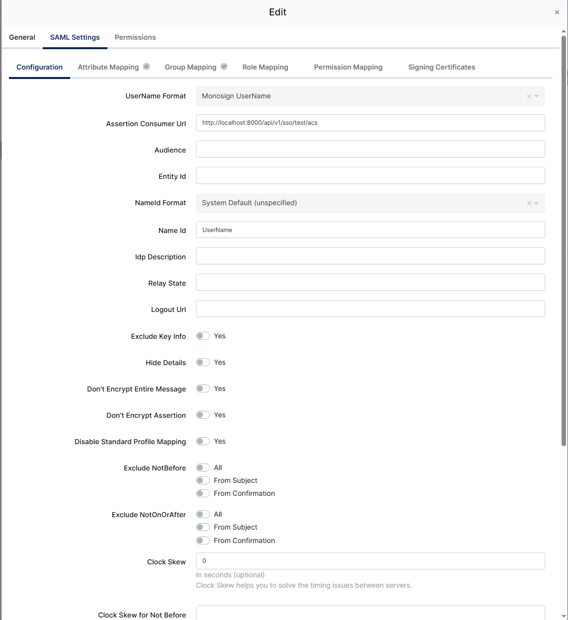 SAML Connection Configuration